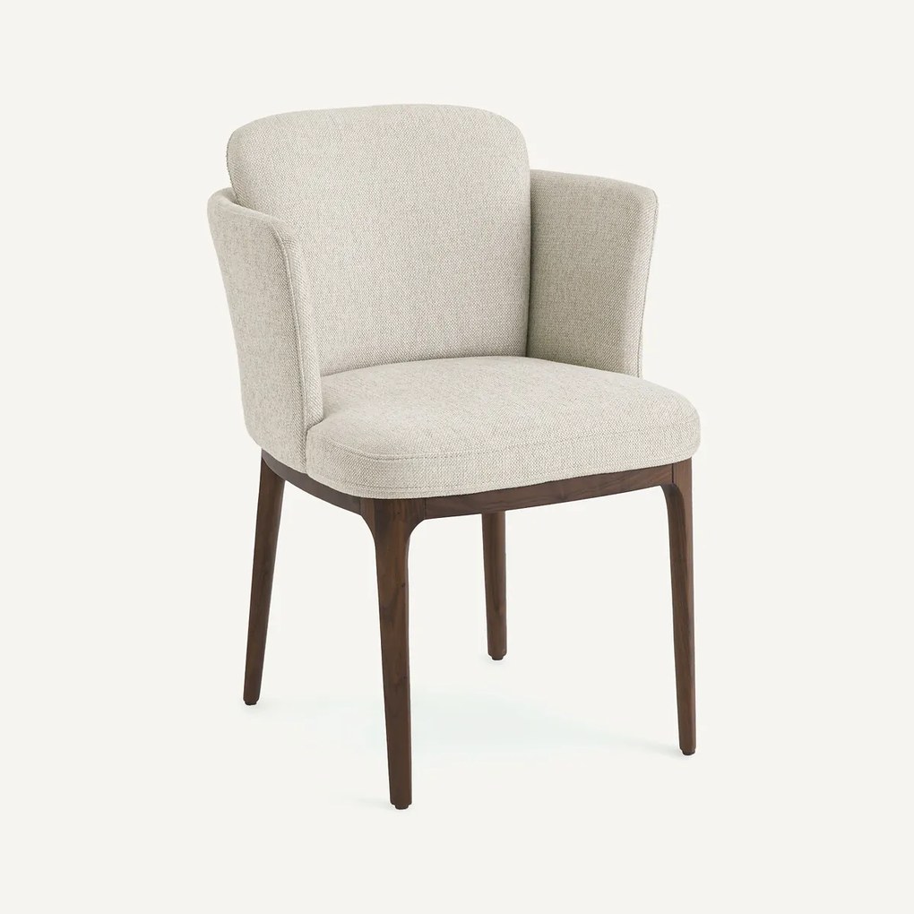 Tafel fauteuil met walnoten poten en Jabote gevlochten stof