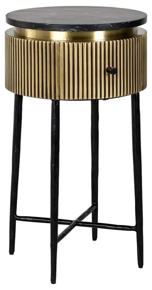 Richmond Interiors Ironville Gouden Nachtkastje Met Ribbels - 40x40x70.5cm.