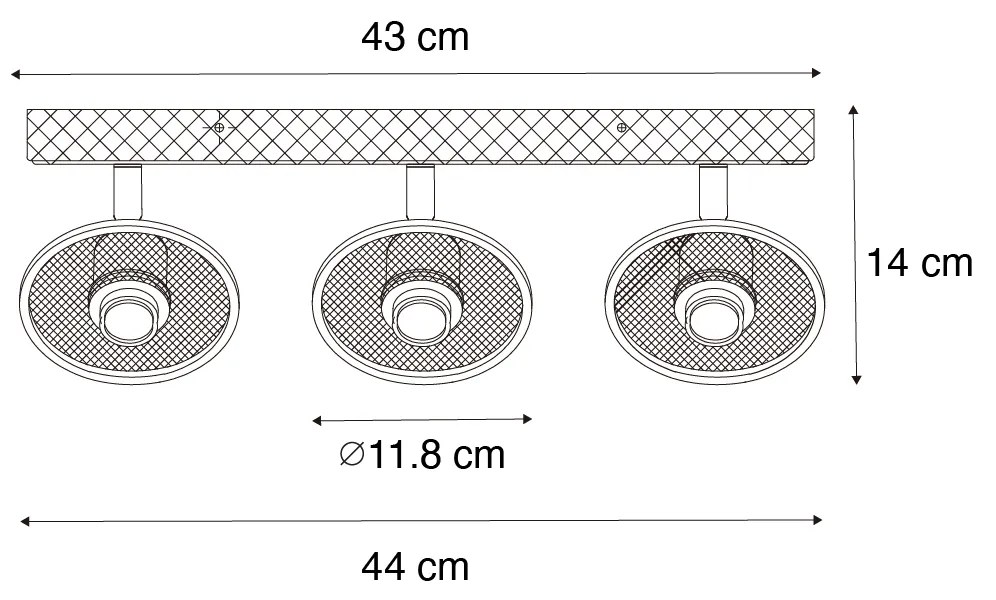 Industriële plafondSpot / Opbouwspot / Plafondspot zwart met hout 3-lichts - Jasmijn Industriele / Industrie / Industrial E14 Binnenverlichting Lamp