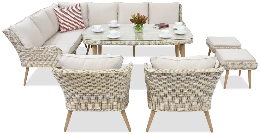 Bilbao Comida 7 tuinmeubelen + 2 Garden Point poefs zand