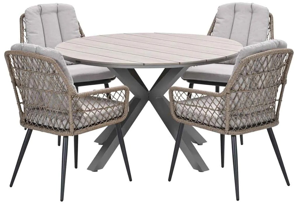 Garden Impressions Kalibo tuinset 5-delig - Tulli tuintafel Ø122x75 cm light teak vironwood