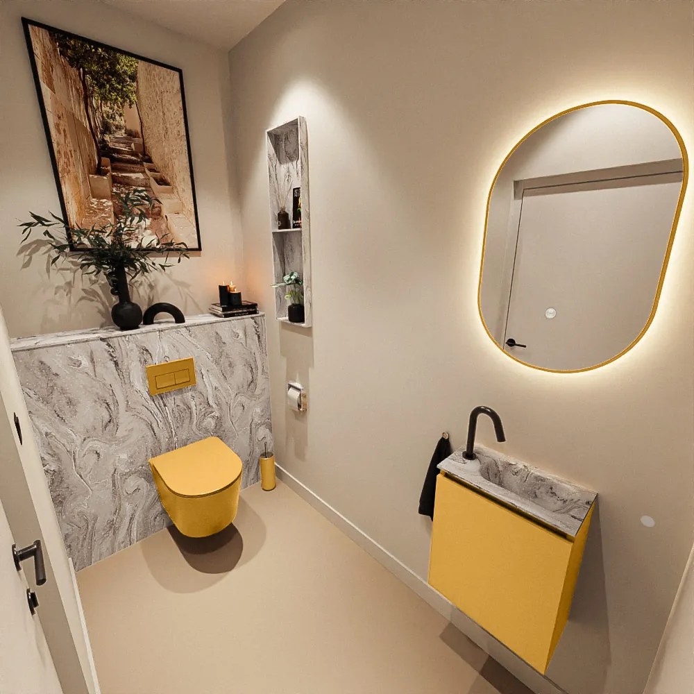 Mondiaz Ture DLux toiletmeubel 40cm ocher met wastafel glace rechts met kraangat