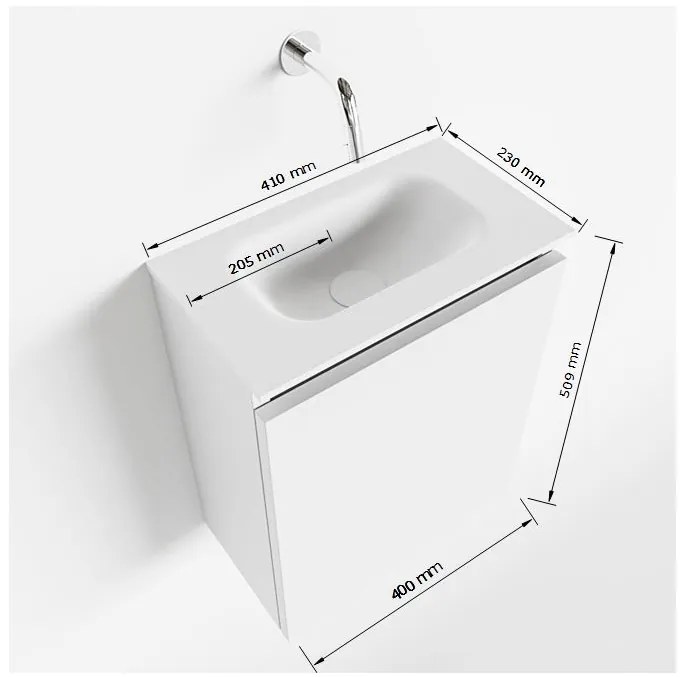 Mondiaz Ture 40cm toiletmeubel fire met wastafel talc midden geen kraangat