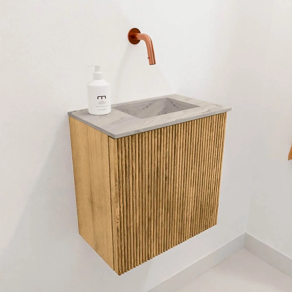 Mondiaz Joya DLux 40cm toiletmeubel oak met wastafel faye rechts zonder kraangat glace
