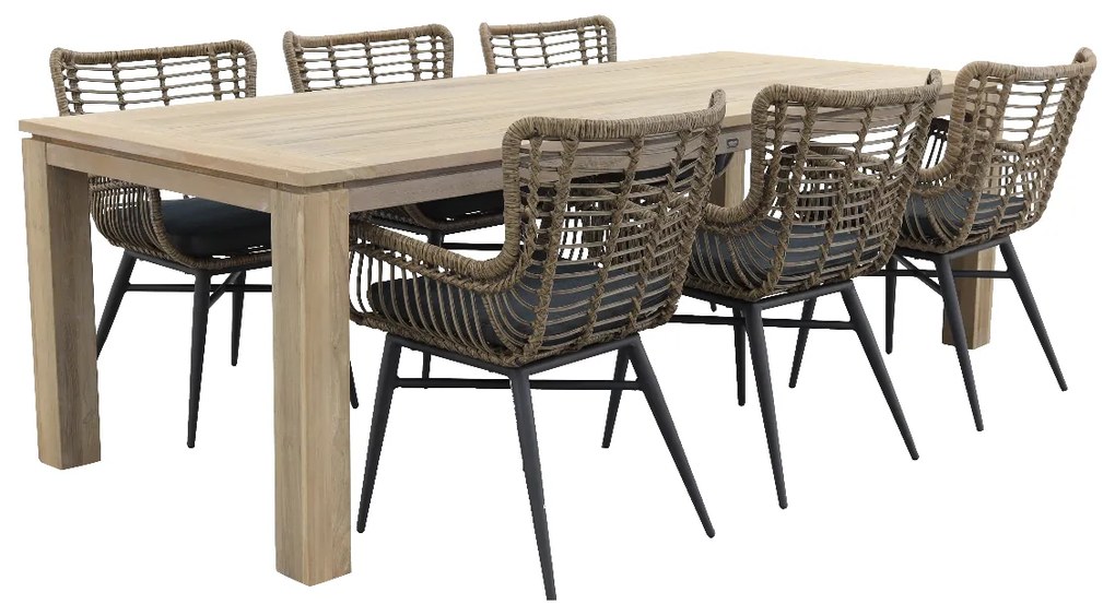 Jasmine Naturel/Rome 6-persoons dining tuinset 240x100 cm. - Grey teak