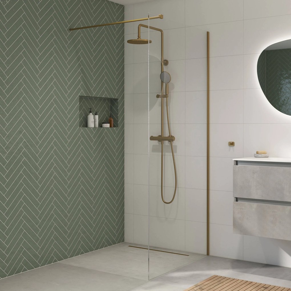 Saqu Modulo inloopdouche incl. antikalk 90x210cm geborsteld messing