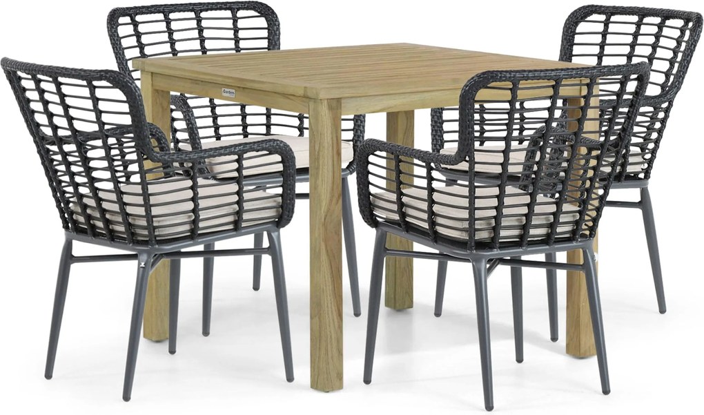 Tuinset 4 personen 90 cm Aluminium/Wicker Zwart De Laan Projects