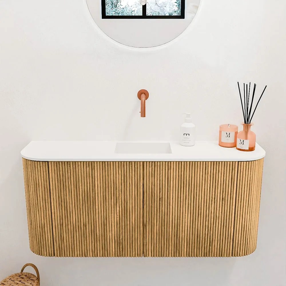 Mondiaz Joya 95cm toiletmeubel ronding links/rechts oak met wastafel faye midden zonder kraangat talc