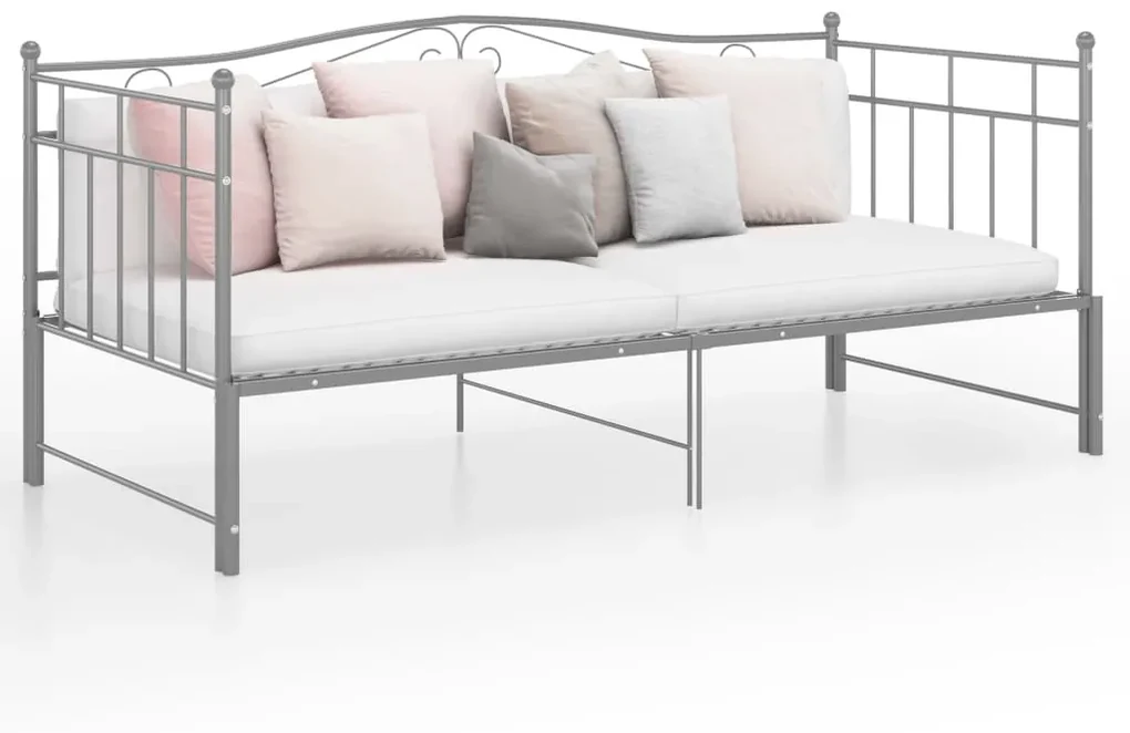 vidaXL Slaapbankframe uittrekbaar metaal grijs 90x200 cm
