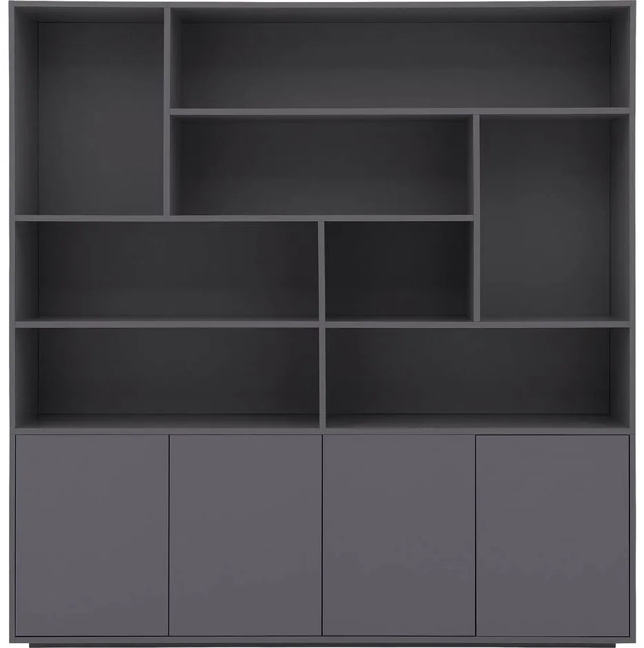 Goossens Basic Buffetkast Madrid, 4 dichte deuren 8 open vakken, donkergrijs melamine, 184 x 191 x 45 cm, elegant chic