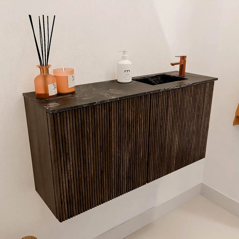 Mondiaz Joya DLux 80cm toiletmeubel walnut met wastafel faye rechts 1 kraangat lava