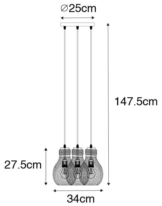 Design hanglamp zwart 3-lichts - Raga Design E27 Binnenverlichting Lamp