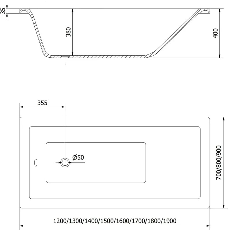 Mexen Cubik rechthoekig bad 140 x 70 cm, wit - 55031407000