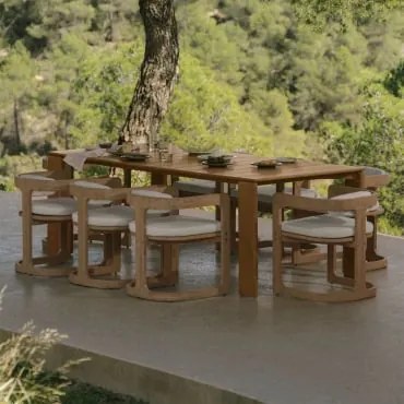 Rechthoekige 220 X 100 Cm Eettafelset Kandroa Met 8 Tuinstoelen Van Eucalyptus Hout Selira Lichte Acaciekleur - Sklum
