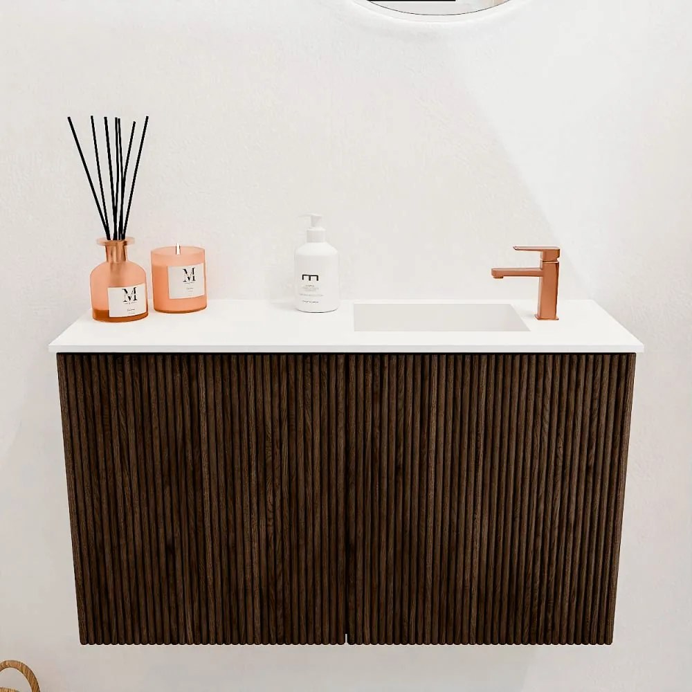 Mondiaz Joya 70cm toiletmeubel walnut met wastafel faye rechts 1 kraangat talc