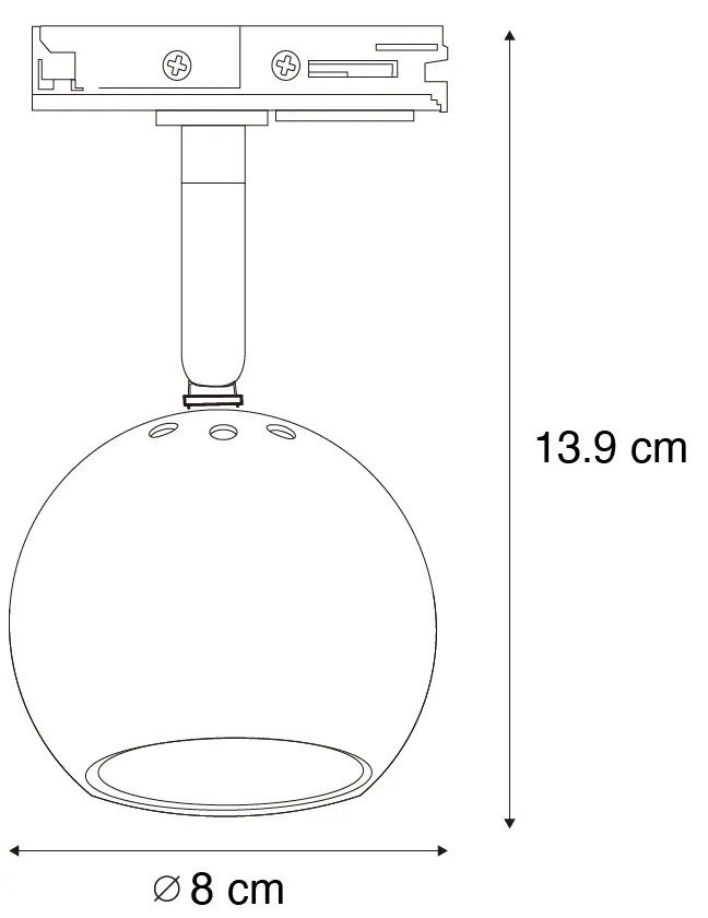 Moderne 1-fase railspot zwart met goud - Iconic Gissi