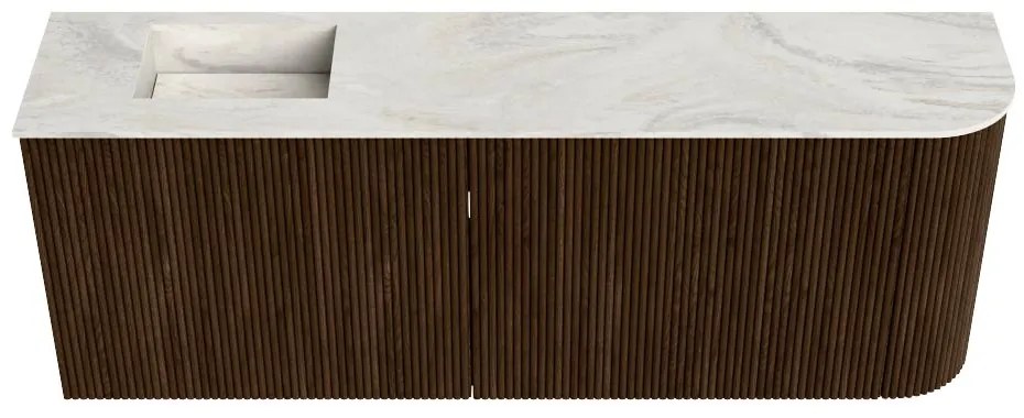 Mondiaz Joya DLux 110cm toiletmeubel ronding rechts walnut met wastafel faye links zonder kraangat ostra