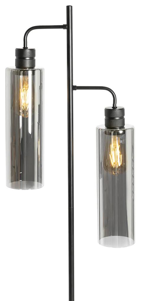 Moderne vloerlamp zwart met smoke glas 2-lichts - Stavelot Modern E27 Binnenverlichting Lamp
