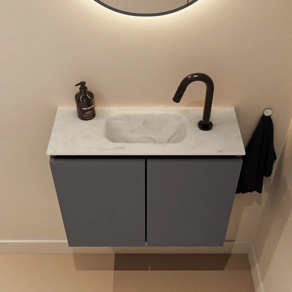 Mondiaz Ture DLux toiletmeubel 60cm dark grey met wastafel opalo midden met kraangat