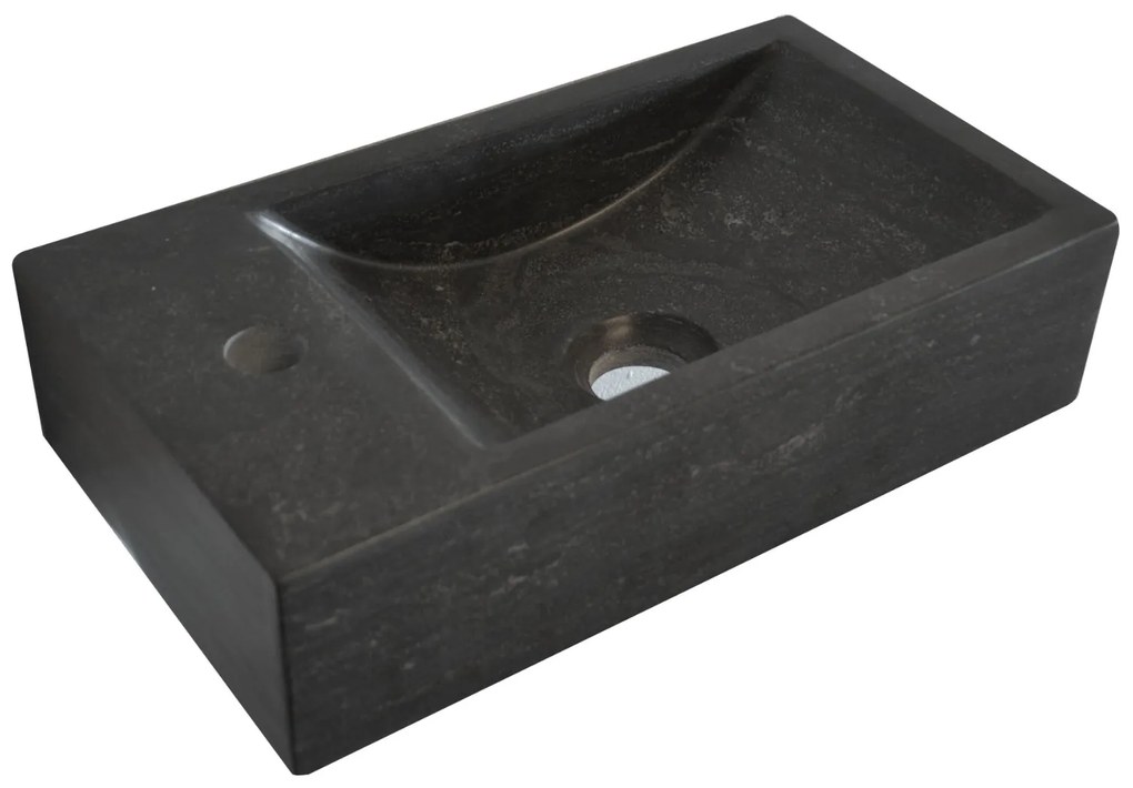 Fontana Recto toiletmeubel ribbelfront mat wit 40x22cm met natuurstenen fontein links