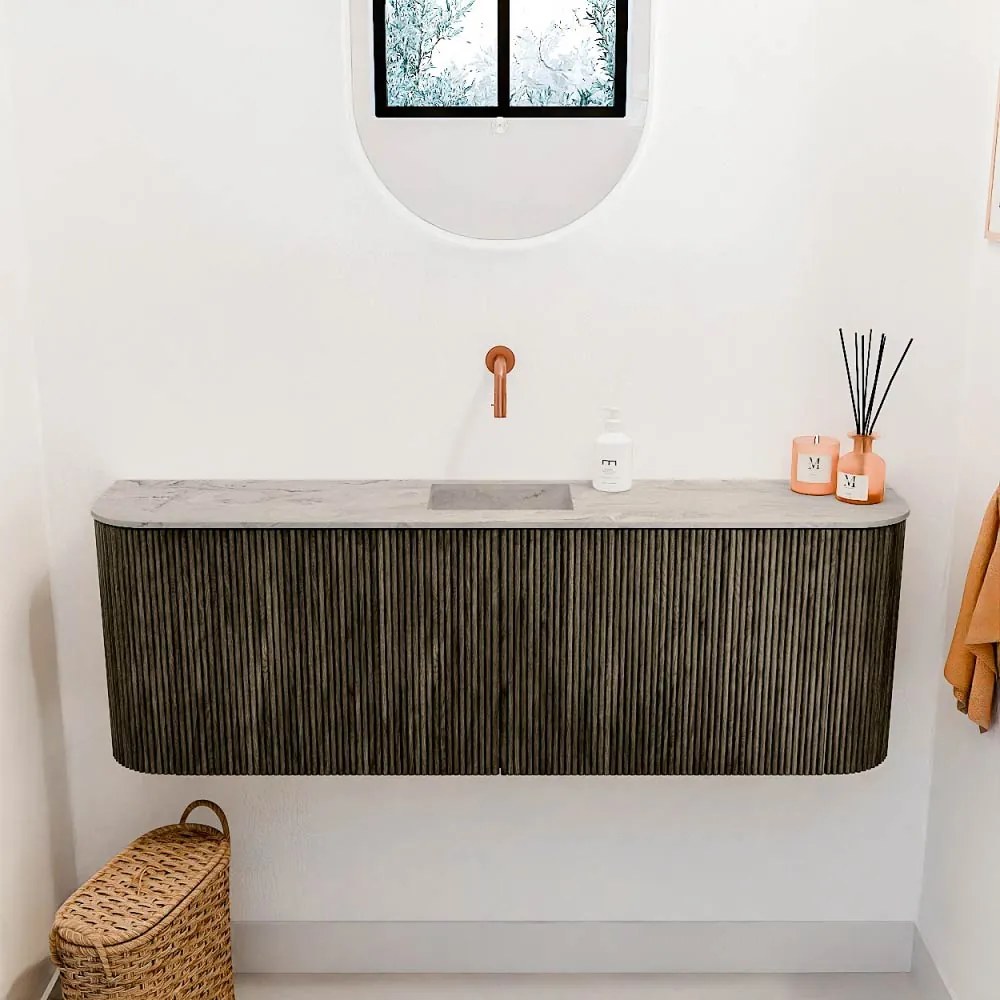 Mondiaz Joya DLux 125cm toiletmeubel ronding links/rechts shadow met wastafel faye midden zonder kraangat glace