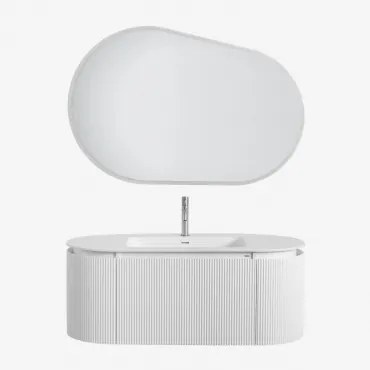 Carsone Houten Badkamermeubelset Met Geïntegreerde Wastafel Wit & Zonder Extra Eenheid & Ovaal Led En Anticondens 120x80 Cm Riben - Sklum