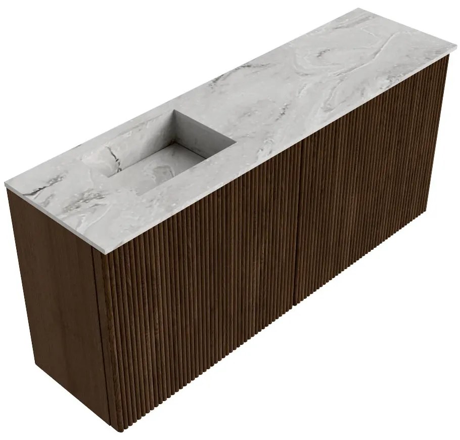 Mondiaz Joya DLux 90cm toiletmeubel walnut met wastafel faye links zonder kraangat glace