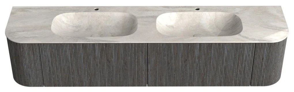 Mondiaz Kurve-dlux 200cm badmeubel ronding links/rechts shadow met 2 lades en deuren en wastafel stor small dubbel 2 kraangaten ostra