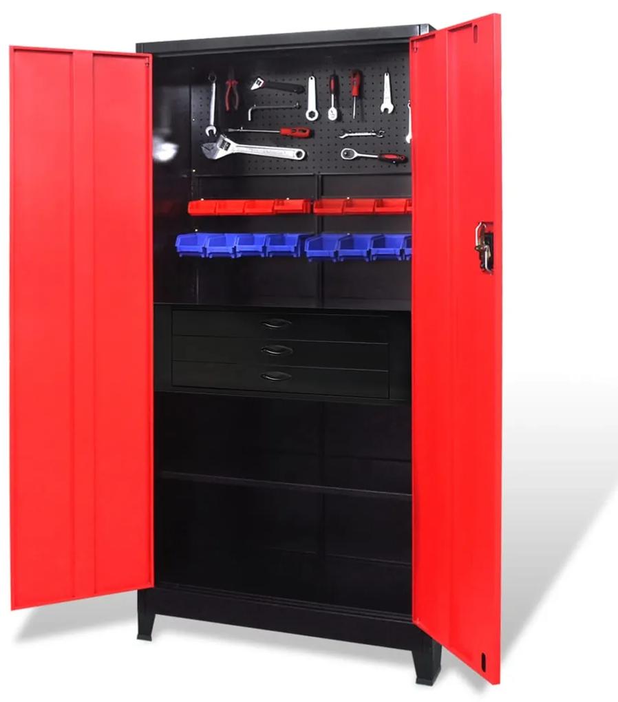 vidaXL Gereedschapskast met kist 90x40x180 cm staal rood en zwart