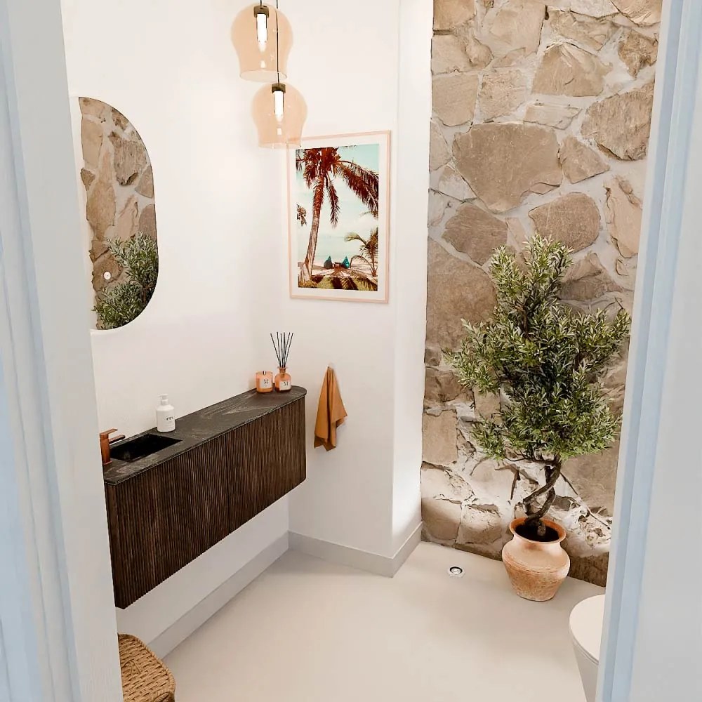 Mondiaz Joya DLux 110cm toiletmeubel ronding rechts walnut met wastafel faye links 1 kraangat lava