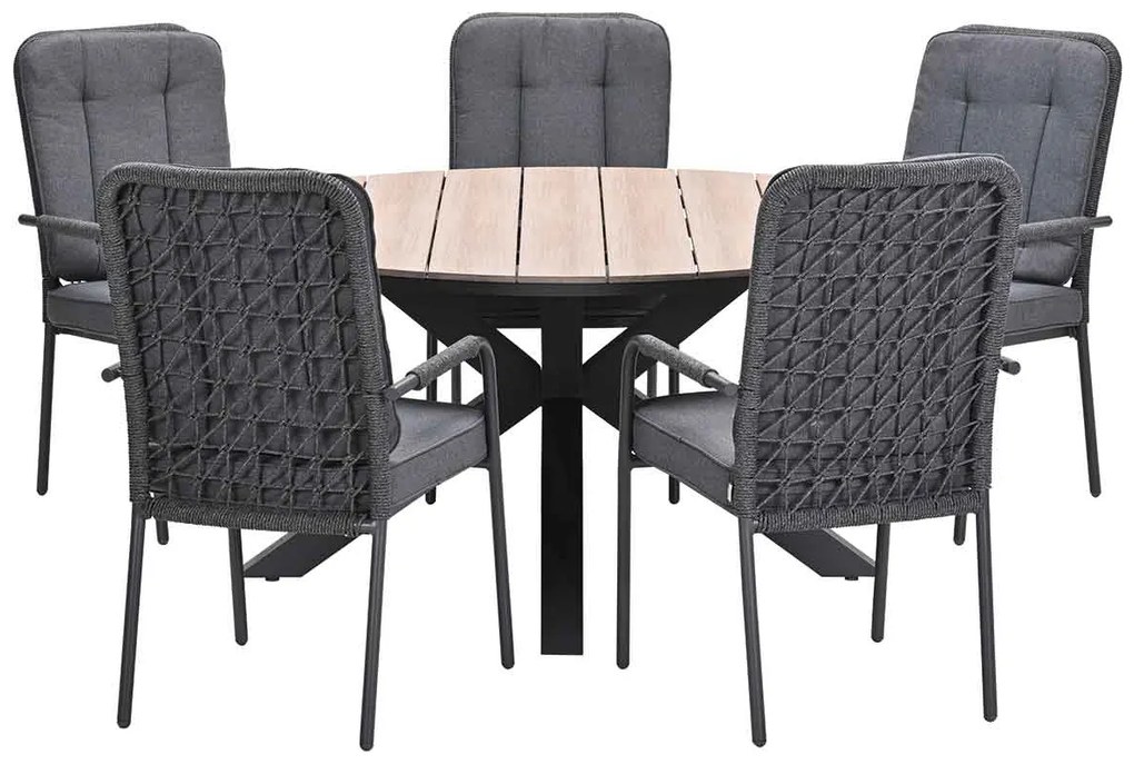 Garden Impressions Aleria tuinset 6-delig - Tulli tuintafel Ø148x75 cm - light teak vironwood