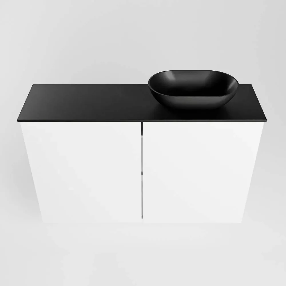Mondiaz Fowy toiletmeubel 80cm talc met zwarte waskom rechts zonder kraangat