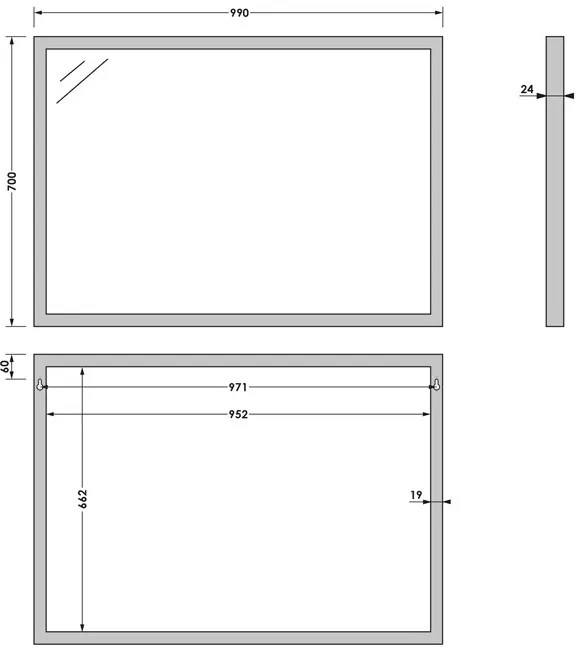 Brauer Onyx rechthoekige spiegel 100x70cm RVS geborsteld