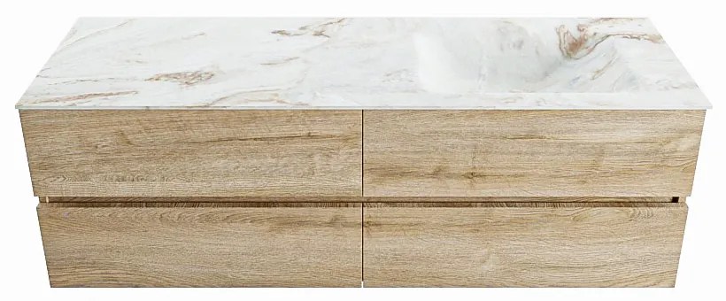 Mondiaz Vica DLux badmeubel 150cm washed oak 4 lades met wastafel frappe rechts zonder kraangat