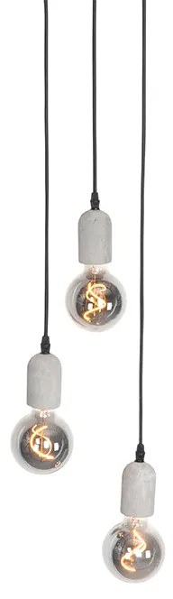 Industriële hanglamp zwart met beton rond 3-lichts - Pedra