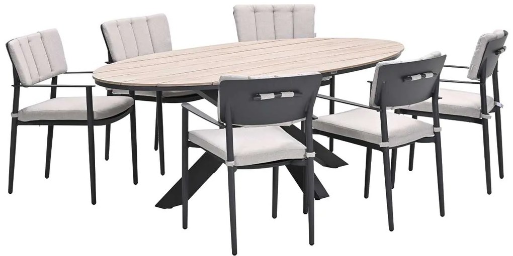 Garden Impressions Dane tuinset 7-delig - Tulli tuintafel 220x115xH75 cm - light teak vironwood