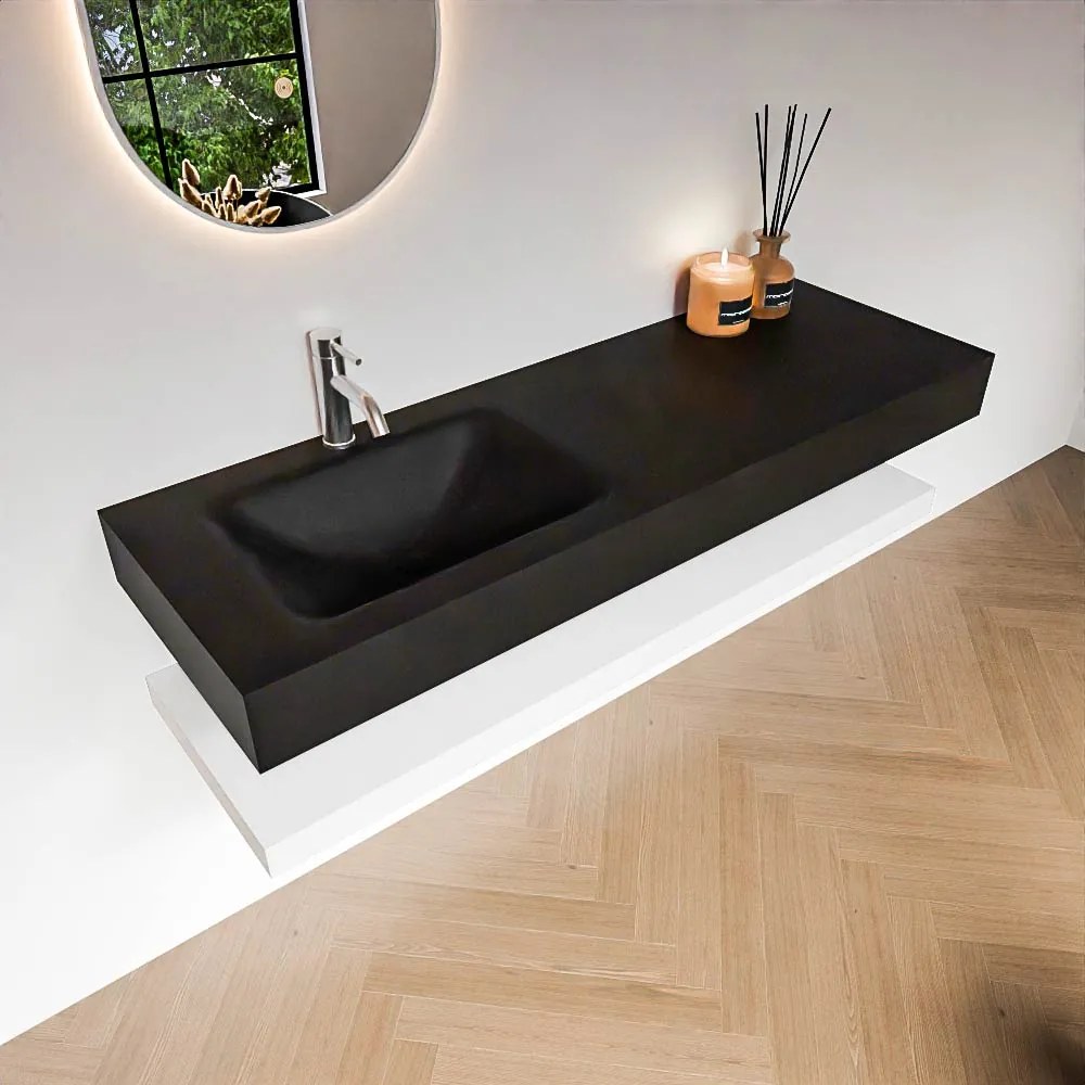 Zaro Alan badmeubel 140cm met planchet talc en vrijhangende wastafel cloud links 1 kraangat urban