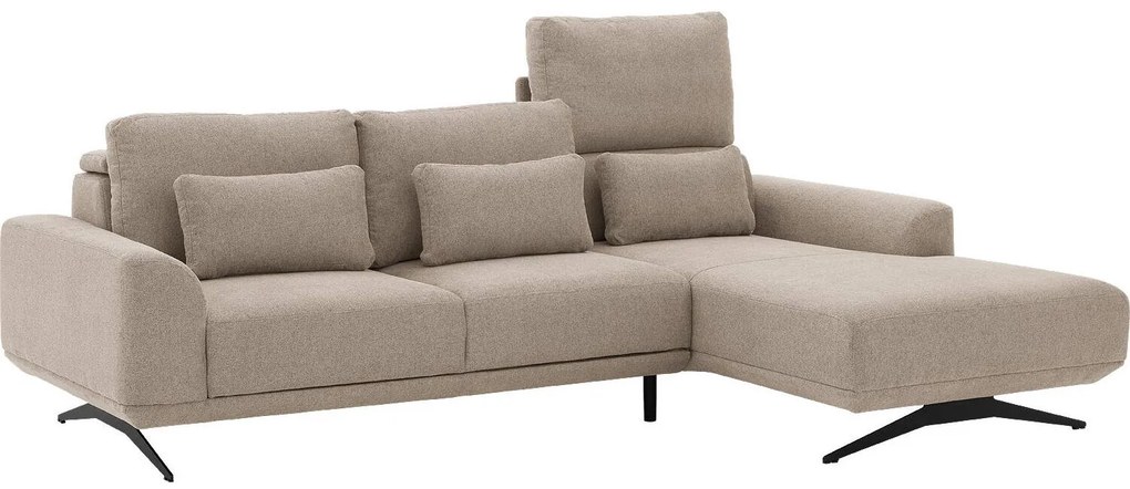 Goossens Excellent Bank Princess Met Elektrisch Uitschuifbaar Zitvlak beige, stof, 2,5-zits, elegant chic met chaise longue rechts