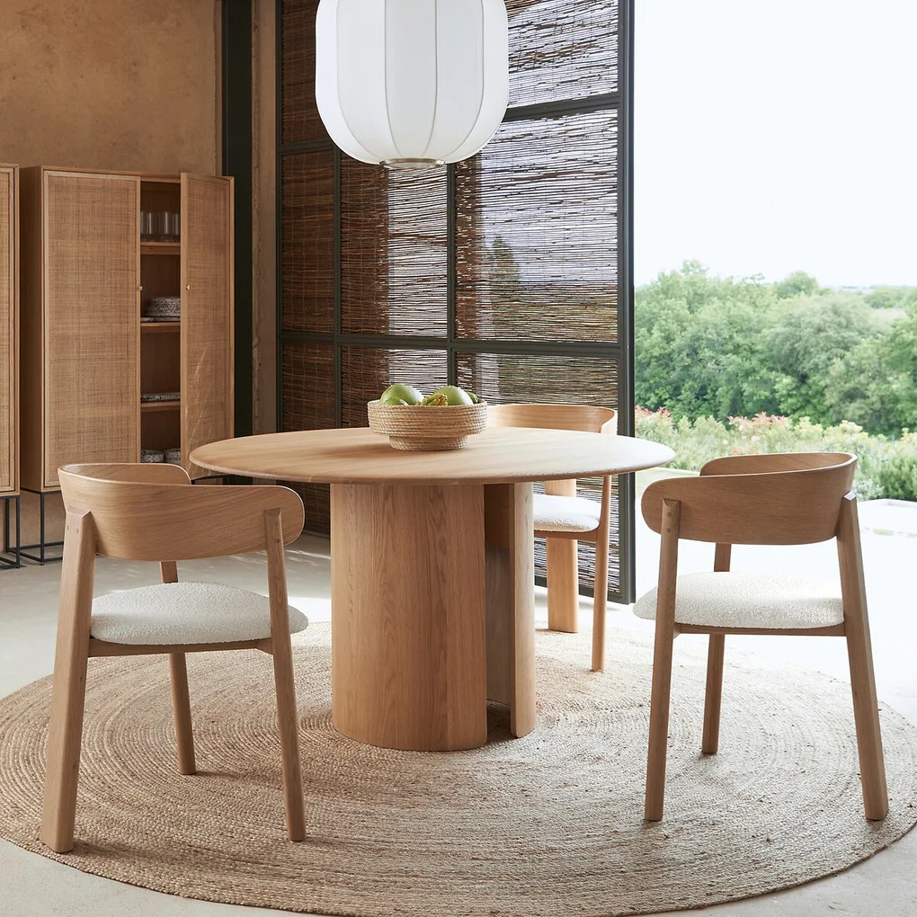 Tafelstoel in eiken met bouclette en Marais fineer