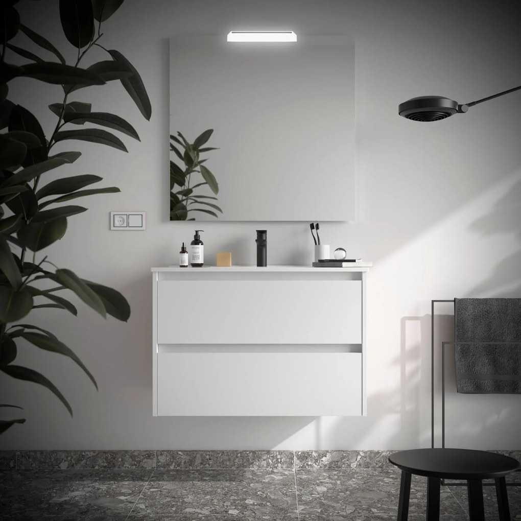 Muebles Project badmeubel 90cm met 2 lades en wastafel wit mat