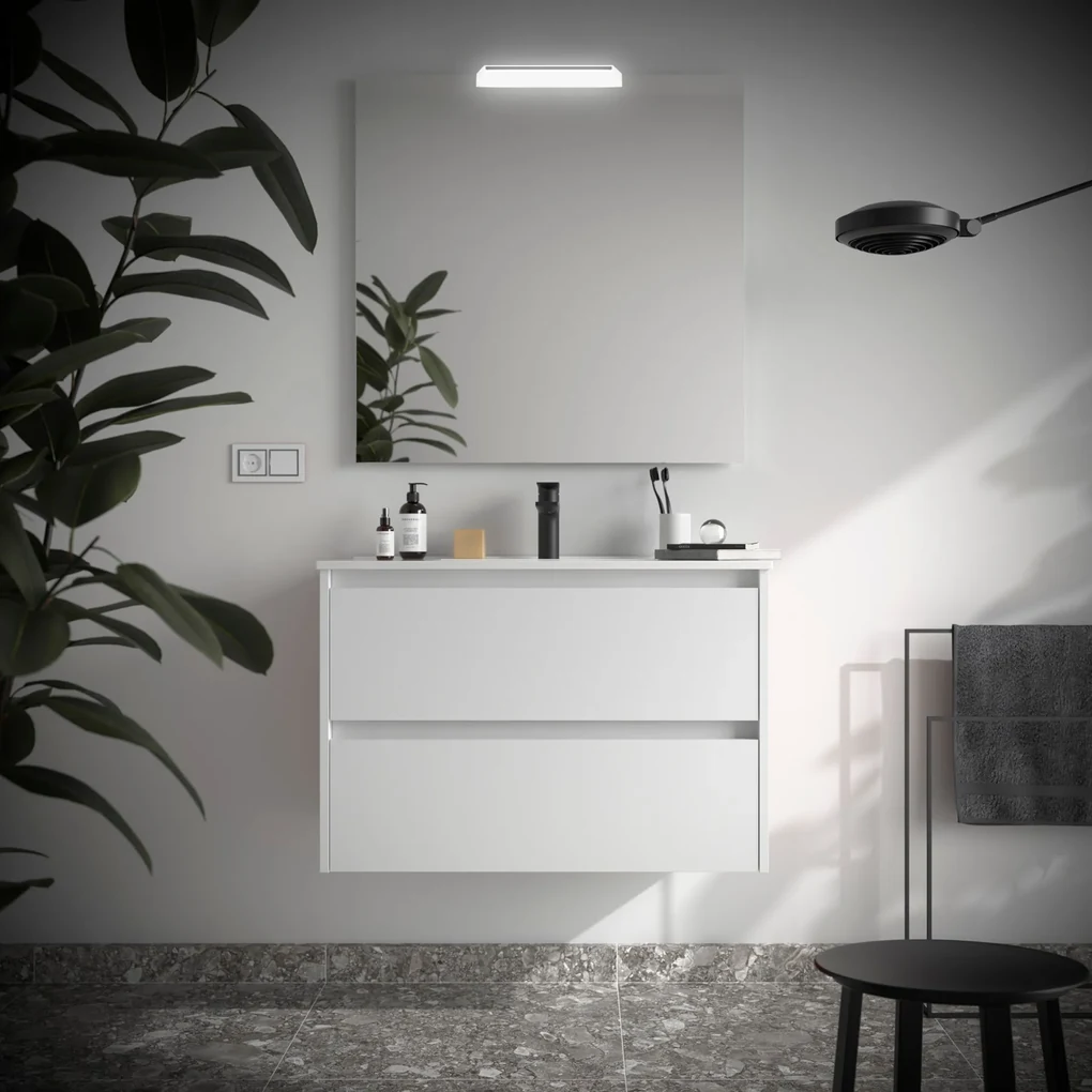Muebles Project badmeubel 90cm met 2 lades en wastafel wit mat