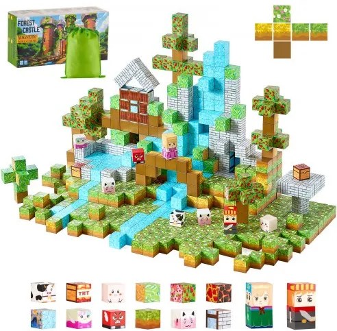 VEVOR Magnetische Bouwstenen, 150-delige Boskasteelset, Magnetische Blokken, STEM Montessori Sensorisch Speelgoed als Kerst- &amp; Verjaardagscadeau, Constructiestapelspeelgoed, Vanaf 3 jaar