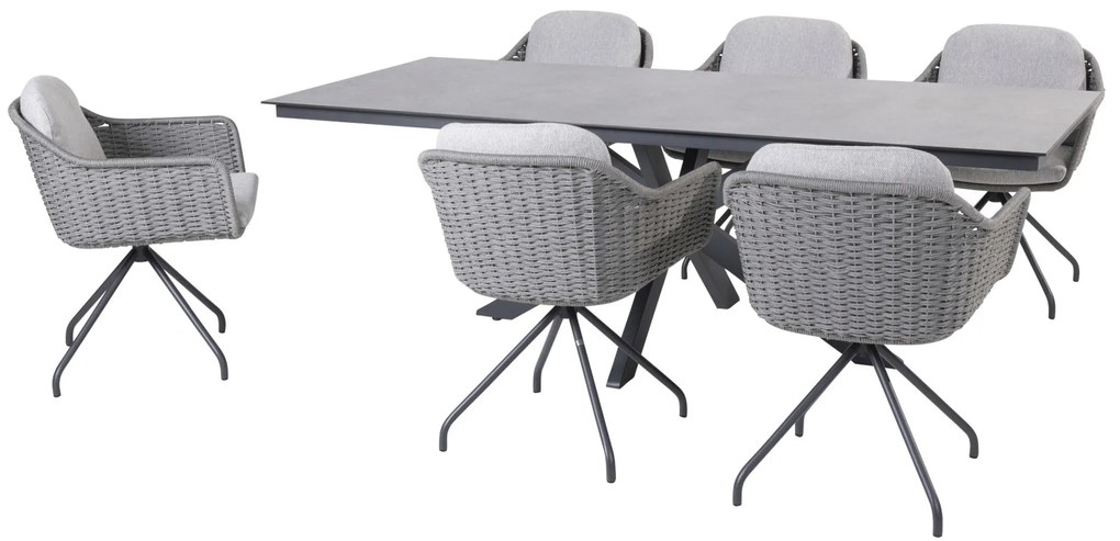 4 Seasons Outdoor Focus dining set silvergrey met Minerva tafel HPL blad dark grey 220 cm  Tuinset    antraciet weerbestendig