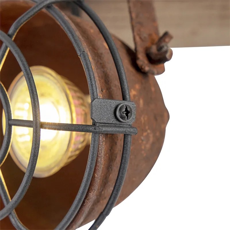 Industriële spot roestbruin met hout kantelbaar 3-lichts - Gina