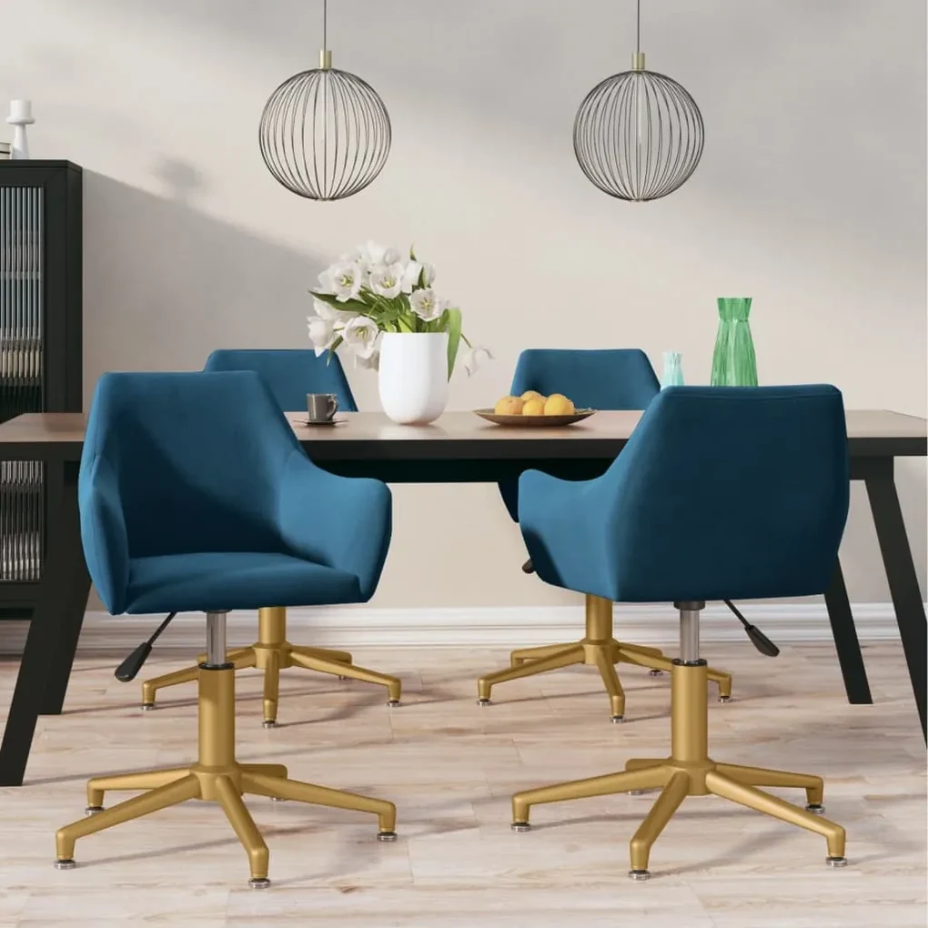 vidaXL Eetkamerstoelen draaibaar 4 st fluweel blauw
