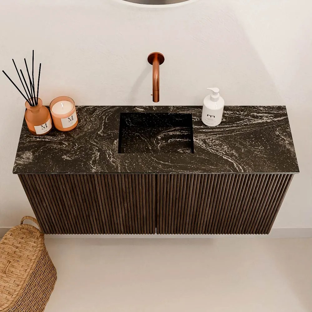 Mondiaz Joya DLux 80cm toiletmeubel walnut met wastafel faye midden zonder kraangat lava