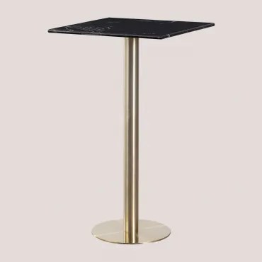 Vierkante Hoge Barkruktafel 60x60 Cm In Cosmopolitan Marmer Zwart Marmer & Champagne Goud - Sklum