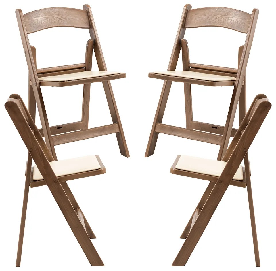 Pak 4 opvouwbare Gala stoelen met kussen met houteffect