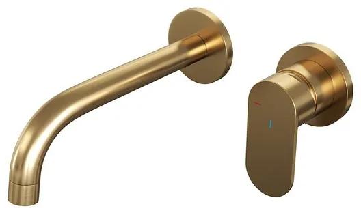 Brauer Gold Edition wastafelkraan inbouw ColdStart met inbouwdeel met ronde rozetten en gebogen uitloop type B3 greep messing geborsteld goud 5-GG-004-B3-65