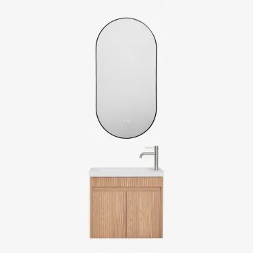 Narek Zwevend Houten Badkamermeubelset Met Geïntegreerde Wastafel Ash Brown & Geborsteld Grijs ↑20 Cm Met Aftapkraan Zonder Overloop Orveta & Ovale Le